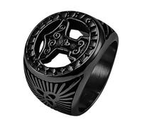Oidea Viking Thor's Hammer Rings: Vintage Gothic Mjolnir Signet Ring for Men Women Stainless Steel Cocktail Party Biker Ring Band Amulet Jewelry Gifts, Black, Size 10