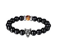 Oidea Viking Wolf Head Beaded Bracelets: Anti-Anxiety Energy Stone Beaded Bracelet Adjustable Elastic Bracelet Mens Bracelet Jewelry Gifts for Men