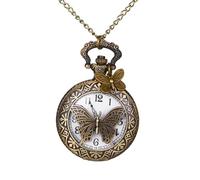 Oidea Vintage Pocket Watch: Retro Butterfly Arabic Numerals Scale Quartz Pocket Watches with Chain for Men Women Christmas Graduation Fathers Day Birthday Gifts Ancient Bronze