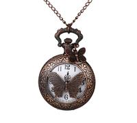 Oidea Vintage Pocket Watch: Retro Butterfly Arabic Numerals Scale Quartz Pocket Watches with Chain for Men Women Christmas Graduation Fathers Day Birthday Gifts Ancient Copper Color