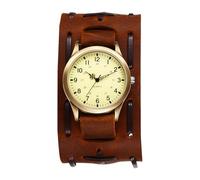 Oidea Vintage Punk Leather Watch for Men: Retro Steampunk Hip-Hop Wide Band Cuff Quartz Analog Bracelet Watches Halloween Wristwatch Brown Strap
