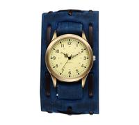 Oidea Vintage Punk Leather Watch for Men: Retro Steampunk Hip-Hop Wide Band Cuff Quartz Analog Bracelet Watches Halloween Wristwatch Blue Strap