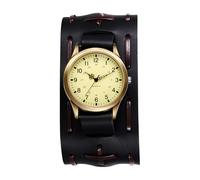 Oidea Vintage Punk Leather Watch for Men: Retro Steampunk Hip-Hop Wide Band Cuff Quartz Analog Bracelet Watches Halloween Wristwatch Black Strap
