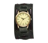 Oidea Vintage Punk Leather Watch for Men: Retro Steampunk Hip-Hop Wide Band Cuff Quartz Analog Bracelet Watches Halloween Wristwatch Green Strap
