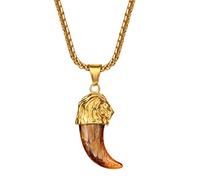Oidea Vintage Wolf Pendant Necklace for Men - Gold Plated Wolf Tooth Lion Head Necklace - Stainless Steel Viking Necklace Adult Ceremony Gift Jewelry, 22.04"
