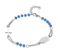 Oidea Virgin Mary Cross Rosary Bracelet: Silver Catholic Beaded Bracelets for Women Virgin of Guadalupe Adjustable Link Chain Bracelet Jewelry Gifts, Blue Beads