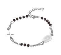 Oidea Virgin Mary Cross Rosary Bracelet: Silver Catholic Beaded Bracelets for Women Virgin of Guadalupe Adjustable Link Chain Bracelet Jewelry Gifts, Black Beads