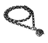 Oidea Virgin Mary Cross Skull Head Necklace: Cool Punk Gothic Skull Necklace for Men with 24 Inch Stainless Steel Byzantine Chain Halloween Skeleton Jewelry Gifts Silverblack