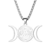 Oidea Wheel of Hecate Necklace: Stainless Steel Triple Moon Goddess Hekate Pendant Necklaces Amulet Wiccan Pagan Jewelry Gifts for Mens Womens, Silver