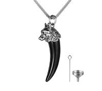 Oidea Wolf Tooth Urn Necklaces for Ashes: Black Viking Wolf Cremation Jewelry for Ashes Stainless Steel Ash Necklace for Human Ashes Memorial Keepsake Jewelry Gifts for Men Women