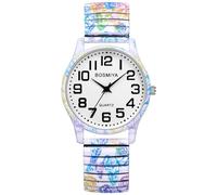 Oidea Womans Stretch Band Watches: Big Dial Clear Number Women's Easy Reader Watches Bohemian Printed Analog Quartz Bracelet Watch Expansion Band Wristwatch