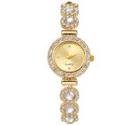 Oidea Women Full Rhinestones Quartz Bracelet Watch, Gold Dial