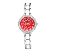 Oidea Women Silver Bracelet Watches: Elegant Arabic Numeral Floral Decorated Round Dial Analog Quartz Wrist Watch for Women Easy Reader Watches Casual Ladies Watch Red