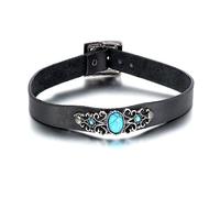 Oidea Womens Antique Adjustable Buckle Leather Choker Collar Necklace,Imitation Turquoise Charm Collar with Gift Bag, Length 45cm