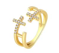 Oidea Women's Double Cross Ring: Fashion Cubic Zirconia Pray Cross Rings for Women Adjustable Stackable Faith Purity Ring Baptism Christian Jewelry Gift for Her