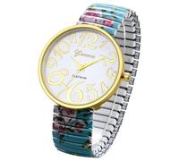 Oidea Women's Easy Reader Watch: Bohemian Printed Super Large Clear Number Stretch Wrist Watch Elastic Strap Watches for Women Waterproof Ladies Wristwatch Green