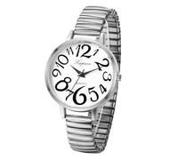 Oidea Women's Easy Reader Watch: Super Large Face Clear Number Elastic Strap Ladies Watch Analog Quartz Business Dress Casual Wristatch, White Dial Silver Band