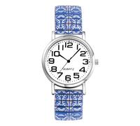 Oidea Women's Elastic Strap Watches: Bohemian Blue Stripe Big Round Face Arabic Numerals Analog Quartz Easy Reader Wrist Watches for Women Stainless Steel Stretch Band Casual Ladies Watch