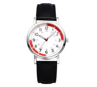 OIDEA Women's Genuine Leather Watch with Pulse Calculation: 12/24H Black Retro Leather Strap Analogue Quartz with Silver Arabic Dial Heart Rate Monitor Nurse Watch with Heart Rate Monitor Gift for