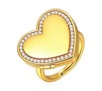 Oidea Women's Heart Locket Ring: Gold Adjustable Memorial Photo Ring that Hold Pictures Memory Keepsake Jewelry Christmas Birthday Valentine's Day Gifts for Women