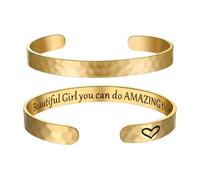 Oidea Women's Inspirational Cuff Bracelet: Gold Tone Stainless Steel Motivational Open Engraved Cuff Bangle Jewelry Gifts for Daughter Sisters Moms and Friends