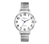 Oidea Women's Large Stretch Band Watch: Clear Number Easy Read Elastic Strap Analog Wrist Watches Waterproof Ladies Wristwatch Silver