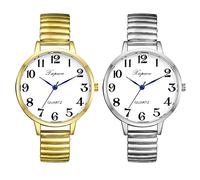 Oidea Women's Large Stretch Band Watch: Clear Number Easy Read Elastic Strap Analog Wrist Watches Waterproof Ladies Wristwatch Gold Silver