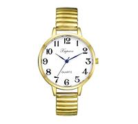 Oidea Women's Large Stretch Band Watch: Clear Number Easy Read Elastic Strap Analog Wrist Watches Waterproof Ladies Wristwatch Gold