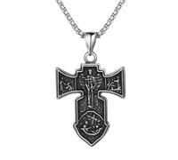 Oidea Womens Mens Orthodox Cross Necklace: Vintage Jesus Crucifix Cross Pendant Necklace Religious Christian Jewelry Gifts Chain Length 23.6" Silverblack