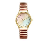 Oidea Women's Rainbow Elastic Strap Watches: Large Face Clear Arabic Numerals Analog Quartz Easy Reader Watches for Women Stainless Steel Stretch Band Casual Ladies Watch Rosegold