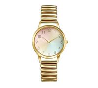 Oidea Women's Rainbow Elastic Strap Watches: Large Face Clear Arabic Numerals Analog Quartz Easy Reader Watches for Women Stainless Steel Stretch Band Casual Ladies Watch Gold