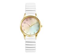 Oidea Women's Rainbow Elastic Strap Watches: Large Face Clear Arabic Numerals Analog Quartz Easy Reader Watches for Women Stainless Steel Stretch Band Casual Ladies Watch White
