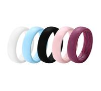 Oidea Women's Silicone Rings: 5 Colors 5.4mm Wide 1.7mm Thick Rubber Inner Arc Ergonomic Breathable Promise Engagement Wedding Bands Gift for Her, Size 6