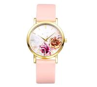Oidea Womens Silicone Strap Watch: Pastoral Style Painting Flowers Bar Scale Round Dial Analog Quartz Wrist Watches Casual Ladies Watch, Pink Band