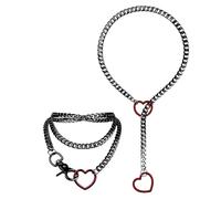 Oidea Women's Slip Chain Necklace: 2 Pcs Black Red Heart O-Ring Cuban Long Layered Jewelry Adjustable Lariat Y-Necklace Punk Gothic Chunky Cuban Chain Collar Choker