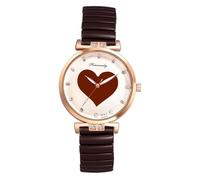 Oidea Women's Stretch Band Watch: Elegant Heart-Shaped Large Face Arabic Numerals Analog Quartz Elastic Strap Watches Easy Reader Casual Female Ladies Wristwatch Brown