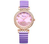Oidea Womens Stretch Band Watch: Fashion Cubic Zirconia Diamond Dial Elastic Strap Watches Large Clear Number Easy Reader Watch Waterproof Casual Business Ladies Wristwatch, Purple