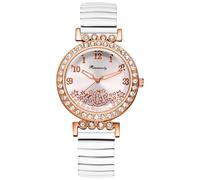 Oidea Womens Stretch Band Watch: Fashion Cubic Zirconia Diamond Dial Elastic Strap Watches Large Clear Number Easy Reader Watch Waterproof Casual Business Ladies Wristwatch, White