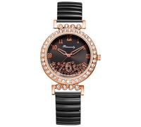 Oidea Womens Stretch Band Watch: Fashion Cubic Zirconia Diamond Dial Elastic Strap Watches Large Clear Number Easy Reader Watch Waterproof Casual Business Ladies Wristwatch, Black