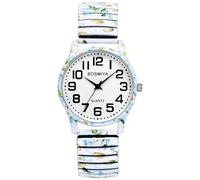 Oidea Women's Stretch Band Watches: Bohemian Flower Big Dial Arabic Numeral Easy Reader Analog Quartz Wrist Watch Expansion Band Casual Female Ladies Wristwatch