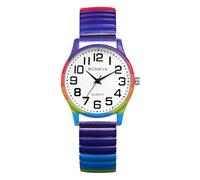 Oidea Womens Stretch Band Watches: Bohemian Stripes Big Dial Arabic Numerals Easy Reader Analog Quartz Elastic Strap Watch for Women Casual Female Ladies Wristwatches