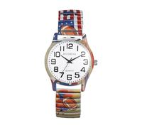 Oidea Women's Stretch Band Watches: US Freedom 250th Anniversary Elastic Strap Watch Large Face Arabic Numerals Easy Reader Analog Quartz Wrist Watches Band Length 7.08"-8.66"