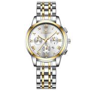 Oidea Women's Wrist Watches: Fashion Big Face Analog Quartz Watch 3 Time Zone Decor Waterproof Luminous Date Business Work Casual Dress Watch Stainless Steel Band Goldwhite