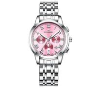 Oidea Women's Wrist Watches: Fashion Big Face Analog Quartz Watch 3 Time Zone Decor Waterproof Luminous Date Business Work Casual Dress Watch Stainless Steel Band Silverpink