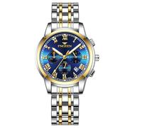 Oidea Women's Wrist Watches: Fashion Big Face Analog Quartz Watch 3 Time Zone Decor Waterproof Luminous Date Business Work Casual Dress Watch Stainless Steel Band Goldblue
