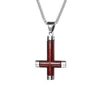 Oidea Wooden Inverted Cross Necklace for Men: Gothic Stainless Steel Crucifix Pendant Upside Down Cross Necklace Satan Jewelry Amulet Jewelry Gifts