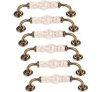 OIDESA Door Handle,Drawer Knob 6pcs Antique Brass Ceramic Handles with Brown Marble Finish,Kitchen Cabinet Knobs,Retro Ceramic Cupboard Drawer Pull Handle
