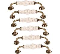 OIDESA Door Handle,Drawer Knob 6pcs Antique Brass Ceramic Handles with Brown Marble Finish,Kitchen Cabinet Knobs,Retro Ceramic Cupboard Drawer Pull Handle