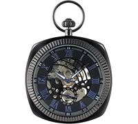 OIDESA Pocket Watch Watch with Chain Antique Black/Silver/Gold Mechanical Pocket Watch Unique Square Chain Hand Winding High Graded Clock Vintage (Color : Silver) (Color : Black 2)