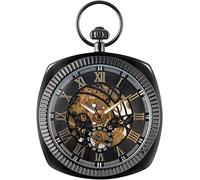OIDESA Pocket Watch Watch with Chain Antique Black/Silver/Gold Mechanical Pocket Watch Unique Square Chain Hand Winding High Graded Clock Vintage (Color : Silver) (Color : Black 1)